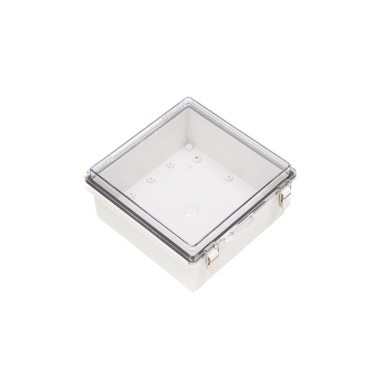 Boxco P-Series 210x210x100mm Plastic Enclosure, IP67, IK08, PC, Transparent Cover, Molded Hinge and Latch Type - PHOTO 1