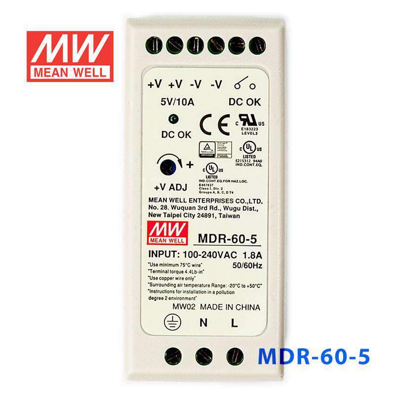 Mean Well MDR-60-5 Single Output Industrial Power Supply 60W 5V 10A - DIN Rail - PHOTO 2