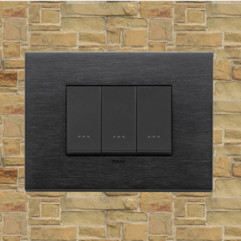 Vimar Eikon Metal 3 Gang Switch - Brushed Black - 16A - PHOTO 5