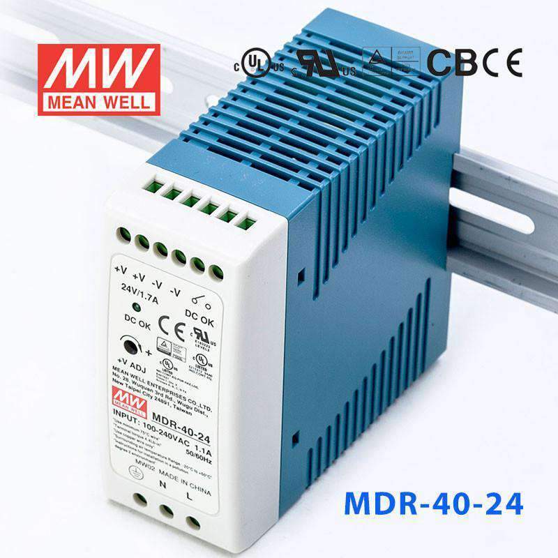Mean Well MDR-40-24 Single Output Industrial Power Supply 40W 24V 1.7A - DIN Rail