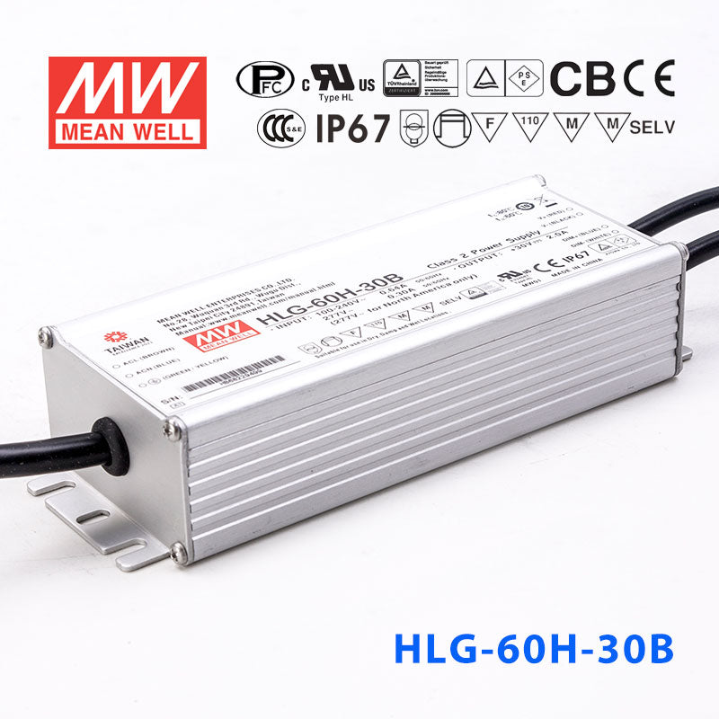 Mean Well HLG-60H-30AB Power Supply 60W 30V - Adjustable and Dimmable