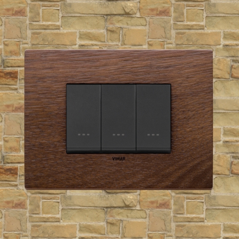 Vimar Eikon Wood 3 Gang Switch - American Walnut - 16A - PHOTO 6