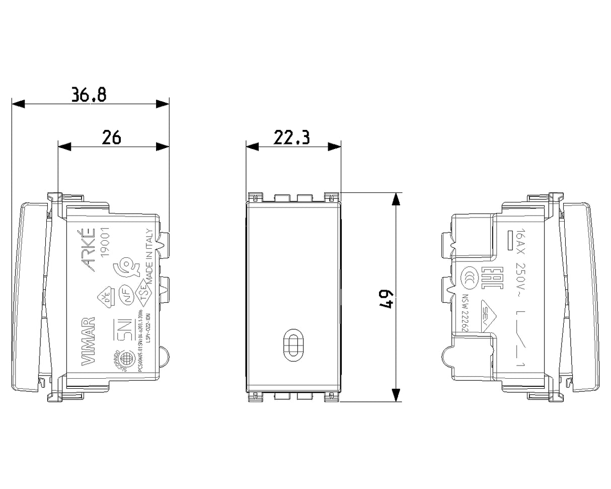 Vimar Arke 1P 16AX 1-Way Switch Metal - PHOTO 1