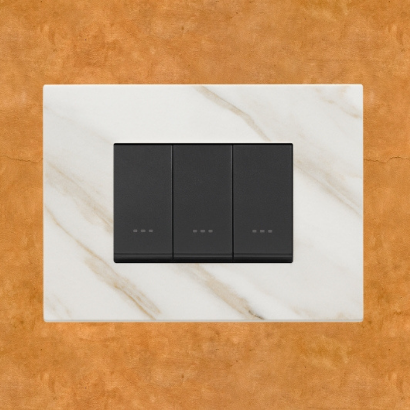 Vimar Eikon Marble 3 Gang Switch - White Calacatta - 16A - PHOTO 1