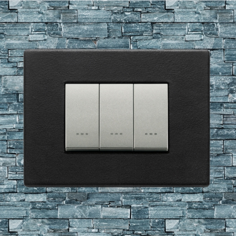 Vimar Eikon Leather 3 Gang Switch - Black Forest - 16A - PHOTO 1