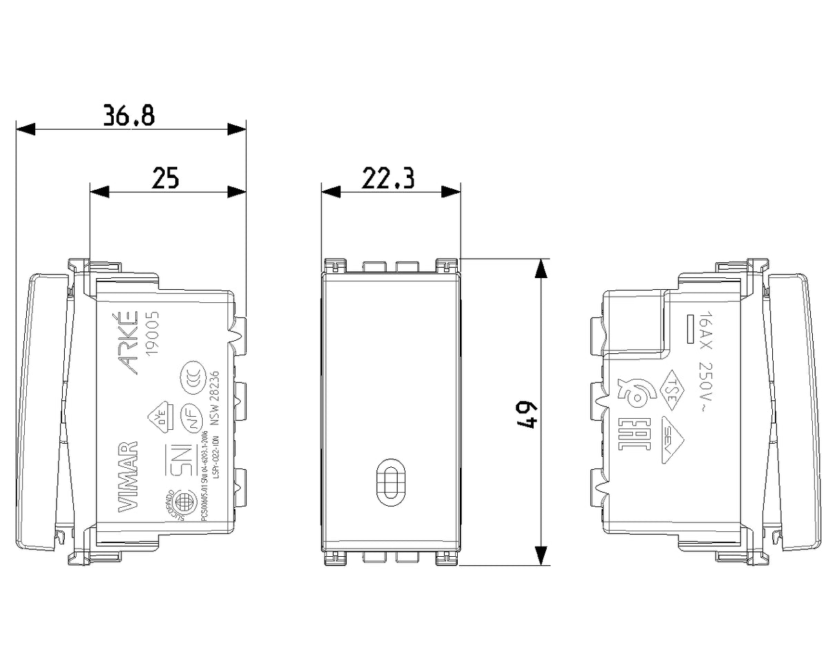 Vimar Arke 1P 16AX 2Way Switch Grey - PHOTO 1