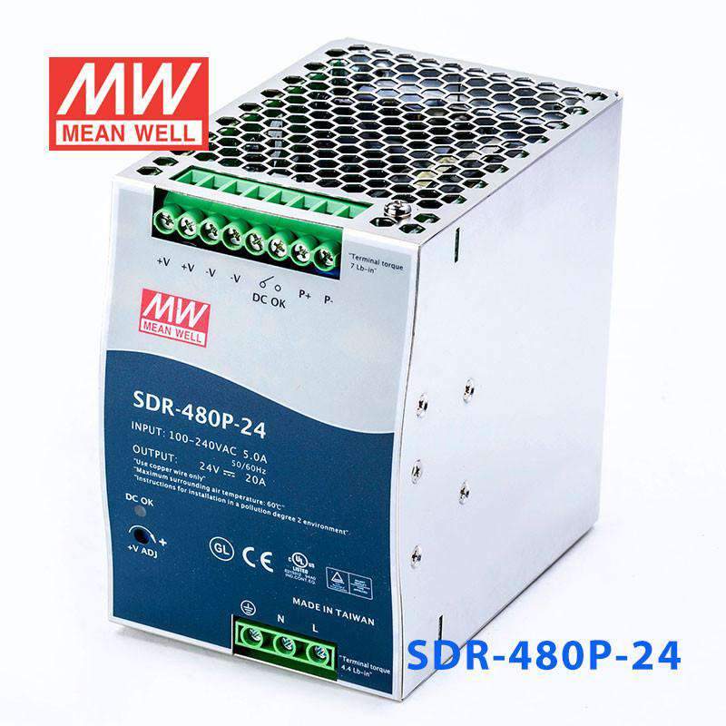 Mean Well SDR-480P-24 Single Output Industrial Power Supply 480W 24V 20A - DIN Rail - PHOTO 1
