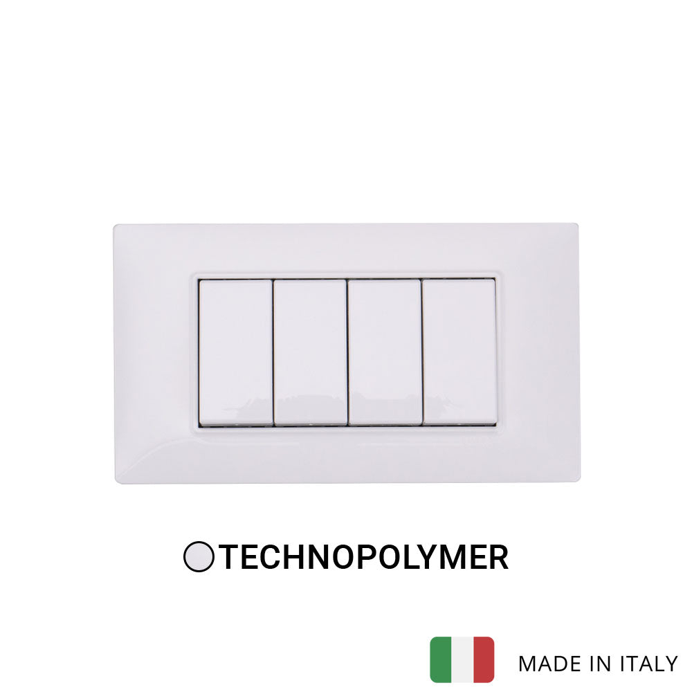 Vimar Plana Technopolymer 4 Gang Switch - White - 16A
