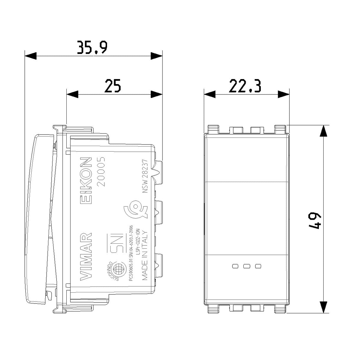 Vimar Eikon 1P 16AX 2-Way Switch Grey - PHOTO 1