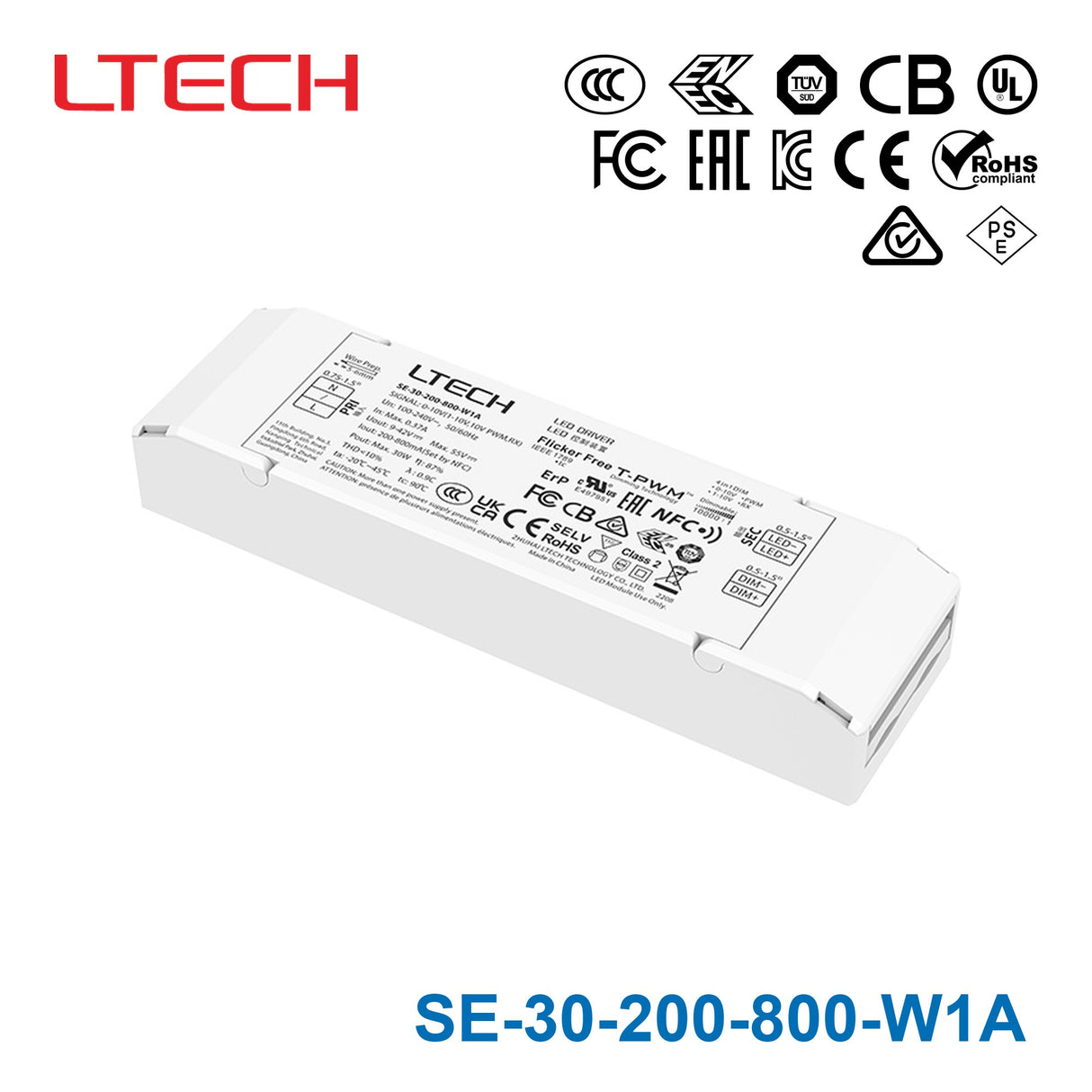 Ltech SE-30-200-800-W1A 30W CC 0-10V Dimmable LED Driver 200-800mA