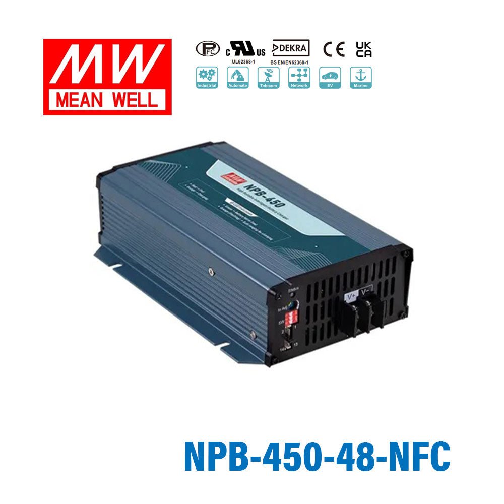 Mean Well NPB-450-48-NFC Battery Charger 450W 48V - Ultra Wide Output, NFC Programmable Charging Parameters