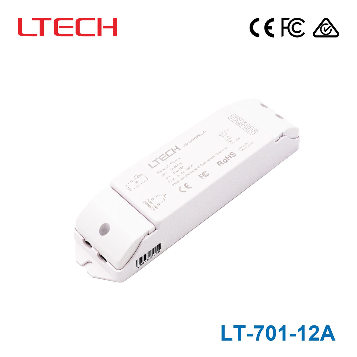 Ltech LT-701-12A Constant Voltage Controller - 0-10V/Push Dimmable