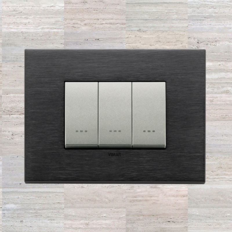 Vimar Eikon Metal 3 Gang Switch - Brushed Black - 16A - PHOTO 3