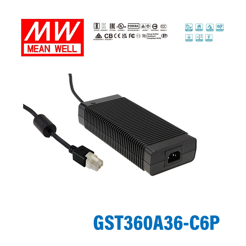 Mean Well GST360A36-C6P AC-DC Industrial Adaptor 360W 36V With 6 Pin Connector 10A