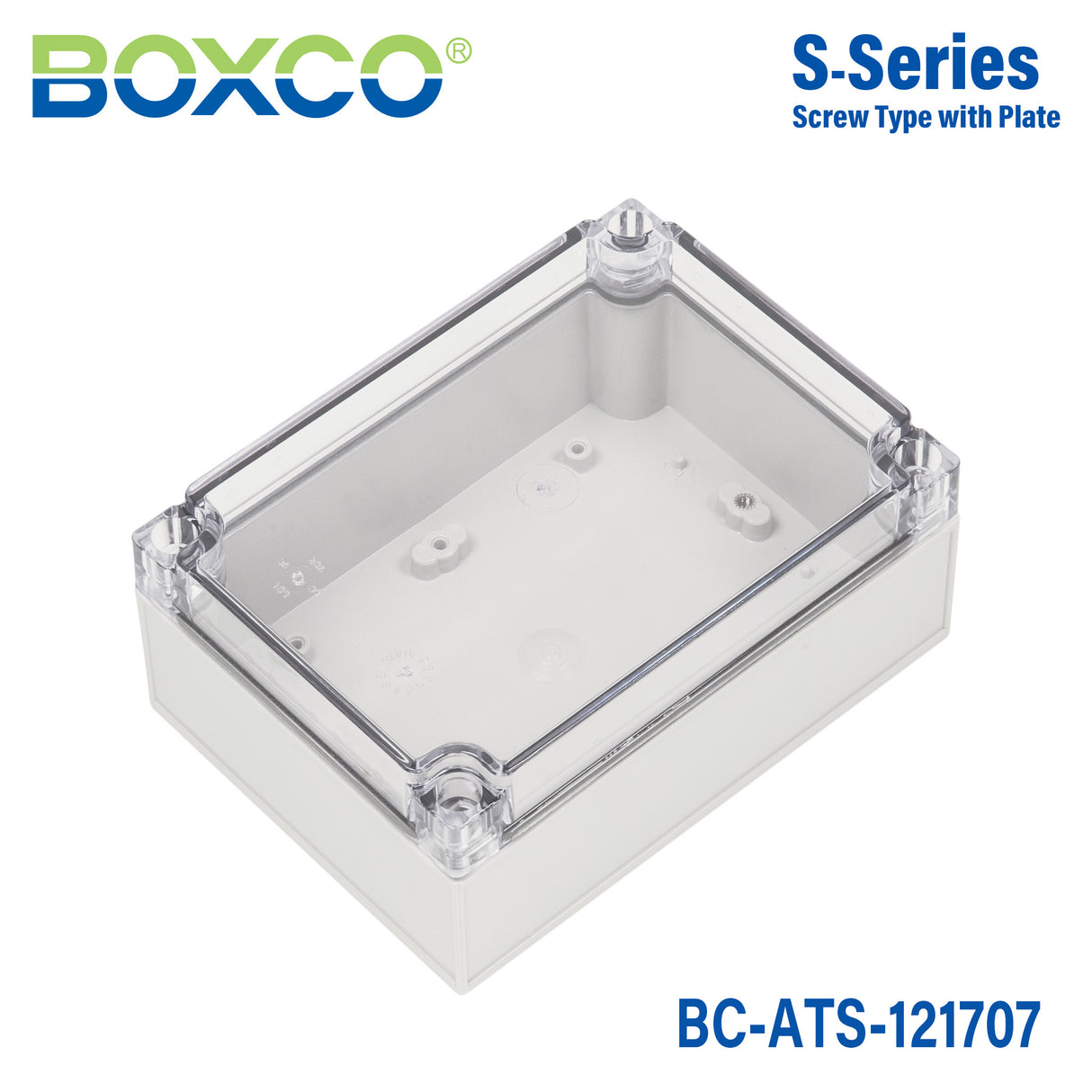 Boxco S-Series 125x175x75mm Plastic Enclosure, IP67, IK08, ABS, Transparent Cover, Screw Type