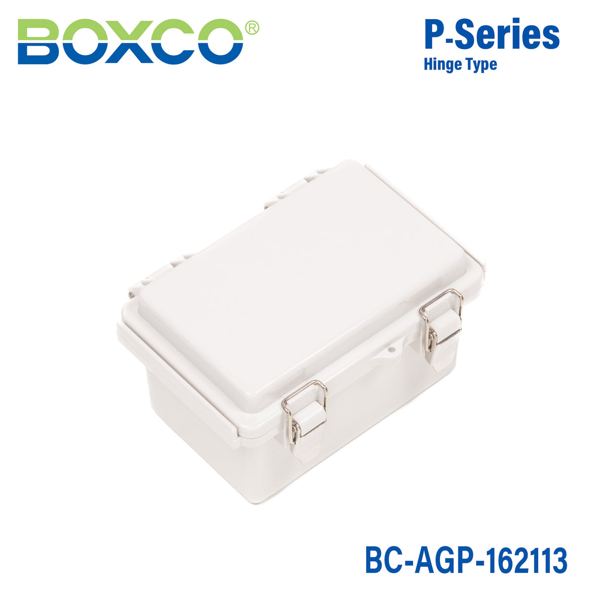 Boxco P-Series 160x210x130mm Plastic Enclosure, IP67, IK08, ABS, Grey Cover, Molded Hinge and Latch Type