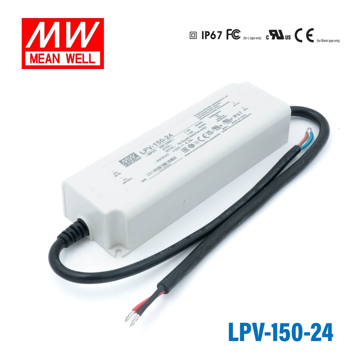 Mean Well LPV-150-24 LED Driver — 151.2W 24V 6.3A IP67 Waterproof