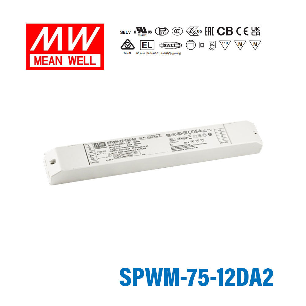 MEAN WELL SPWM-75-12DA2 75.6W 12V CV LED Driver 6.3A