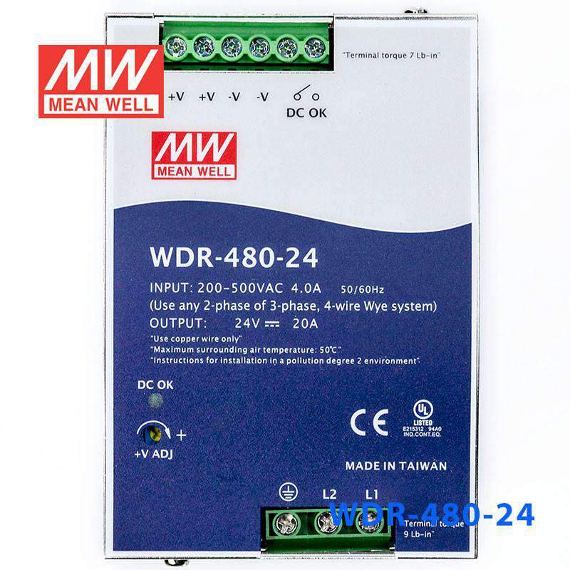 Mean Well WDR-480-24 Single Output Industrial Power Supply 480W 24V 20A - DIN Rail - PHOTO 2