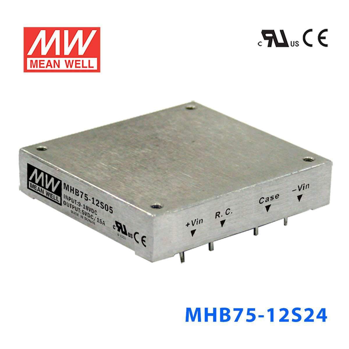 Mean Well MHB75-12S24 DC-DC Converter - 75W - 9~18V in 24V out 3.13A