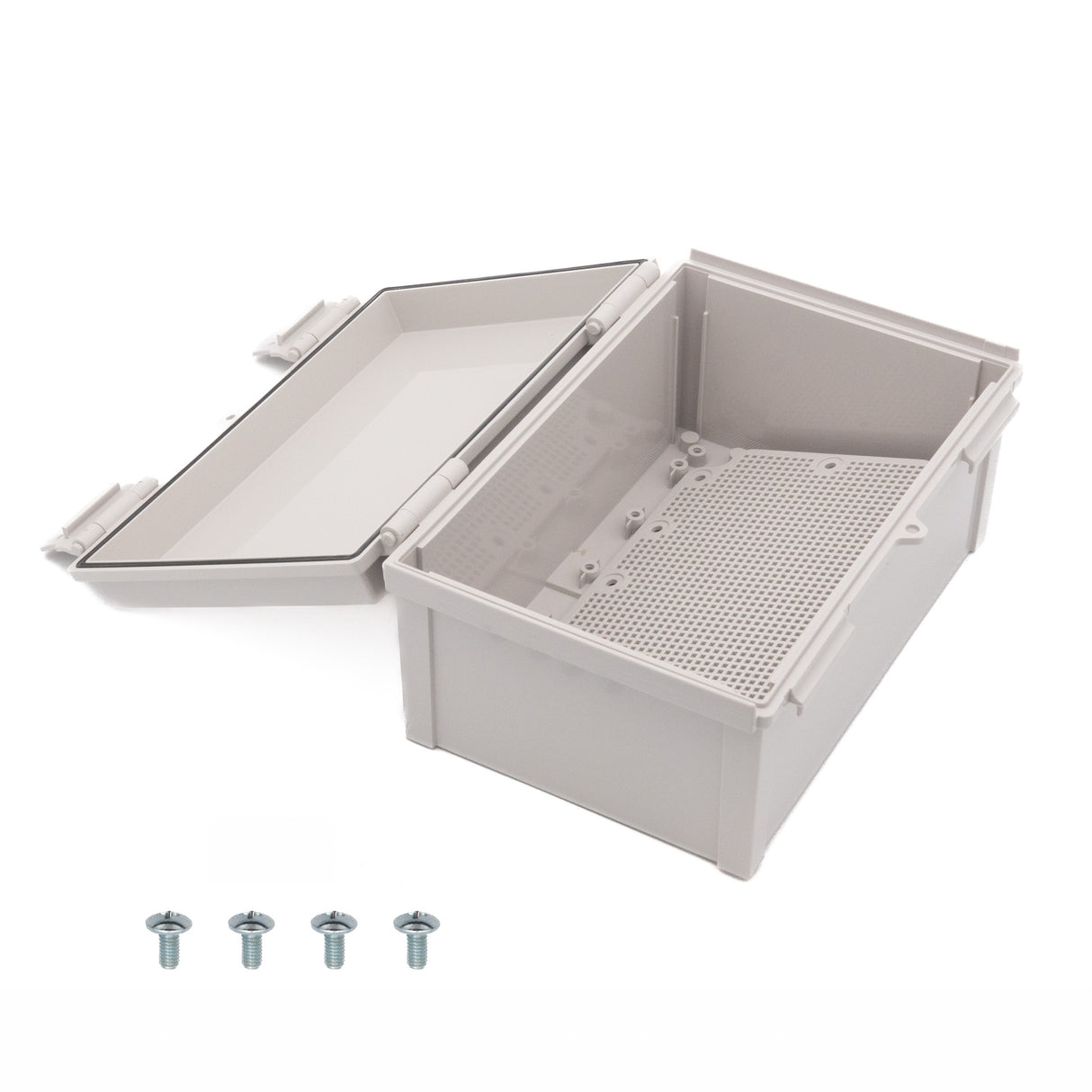 Boxco Q-Series 200x300x140mm Plastic Enclosure, IP67, IK08, ABS, Grey Cover, Hinge Type with Plate - PHOTO 3