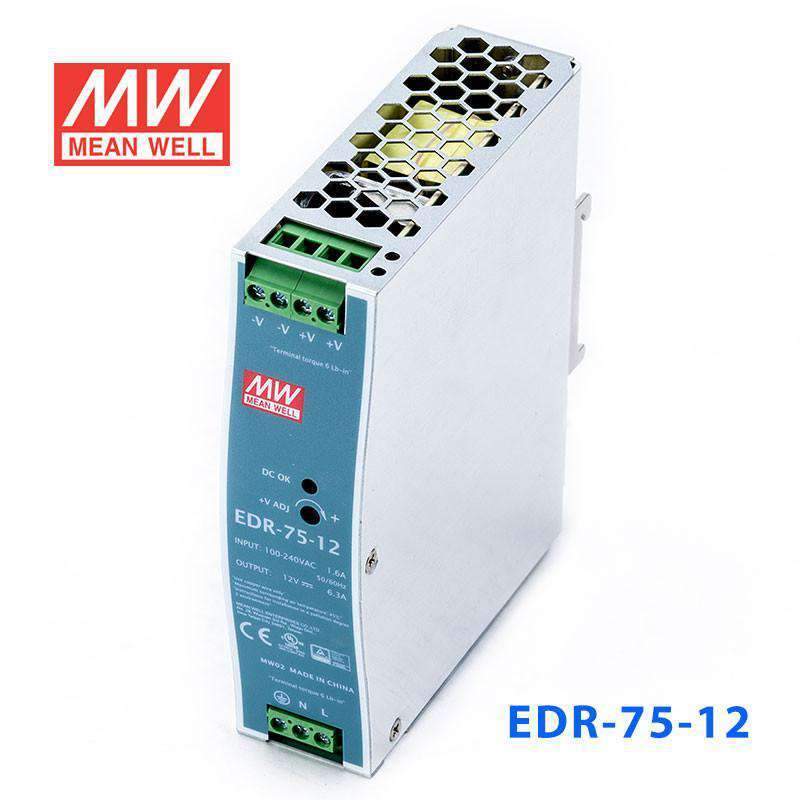 Mean Well EDR-75-12 Single Output Industrial Power Supply 75W 12V 6.3A - DIN Rail - PHOTO 1