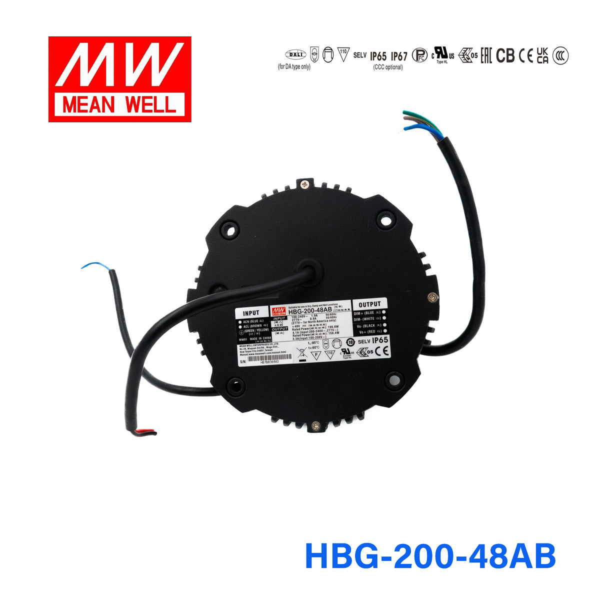 Mean Well HBG-200-48AB Power Supply 200W 48V - Adjustable and Dimmable 4.1A