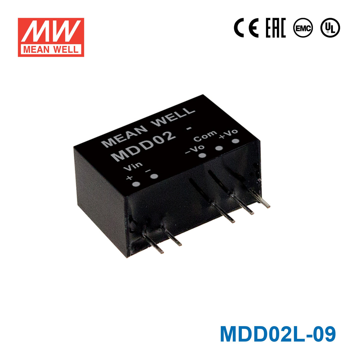 Mean Well MDD02L-09 DC-DC Converter - 2W - 4.5~5.5V in ±9V out 111mA