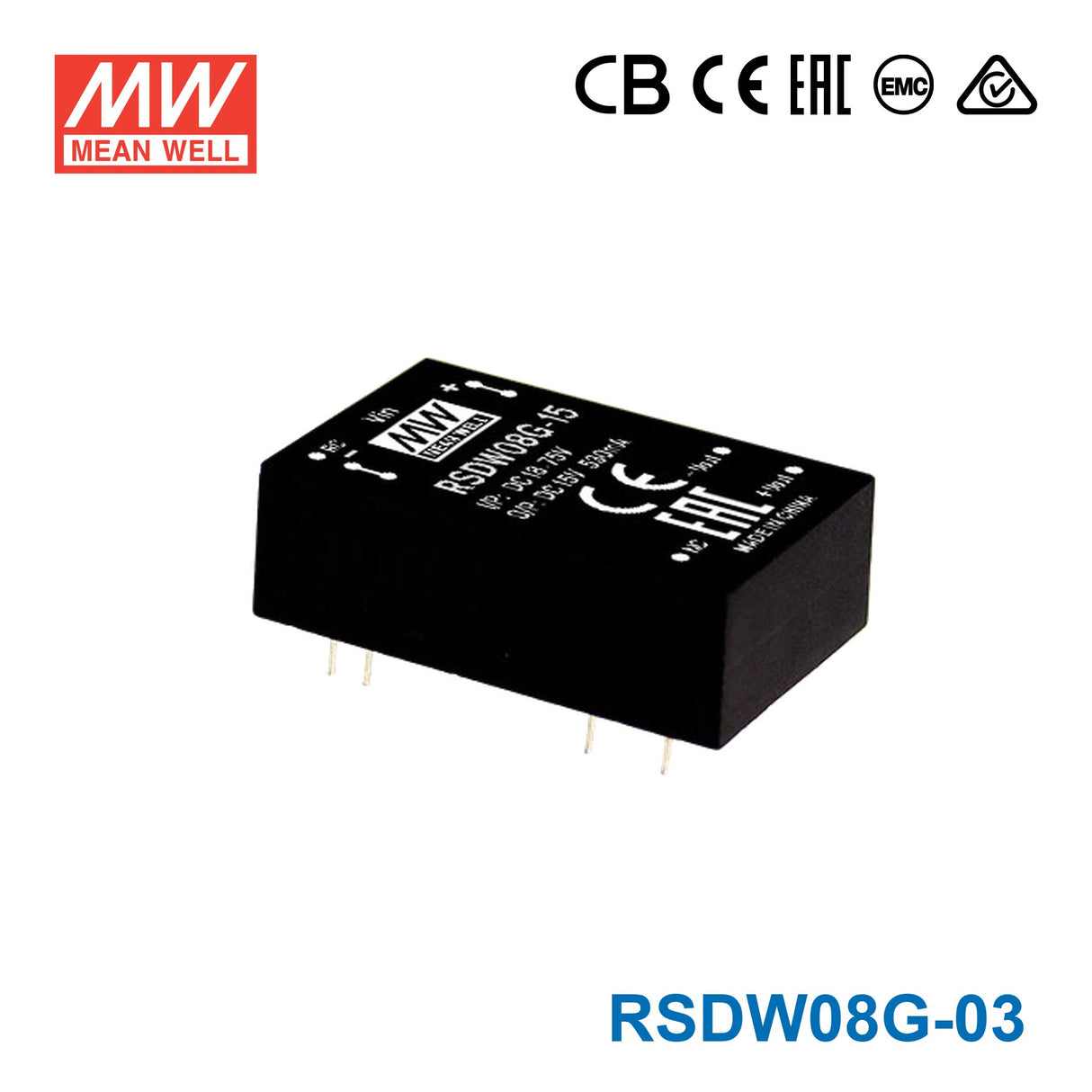 Mean Well RSDW08G-03 DC-DC Converter - 8W - 18~75V in 3.3V out 2A