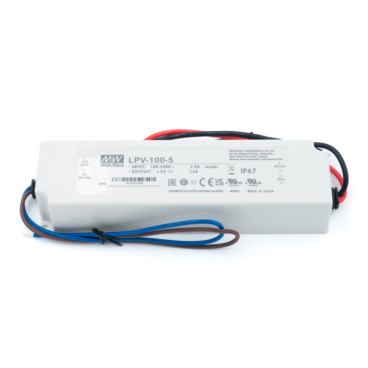 Mean Well LPV-100-5 LED Driver — 60W 5V 12A IP67 Waterproof - PHOTO 1
