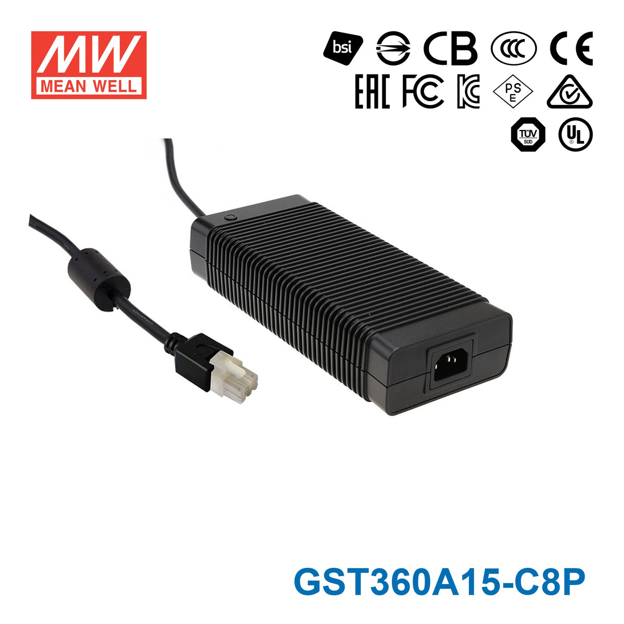 Mean Well GST360A15-C8P AC-DC Industrial Adaptor 340.5W 15V With 8 Pin Connector 22.7A
