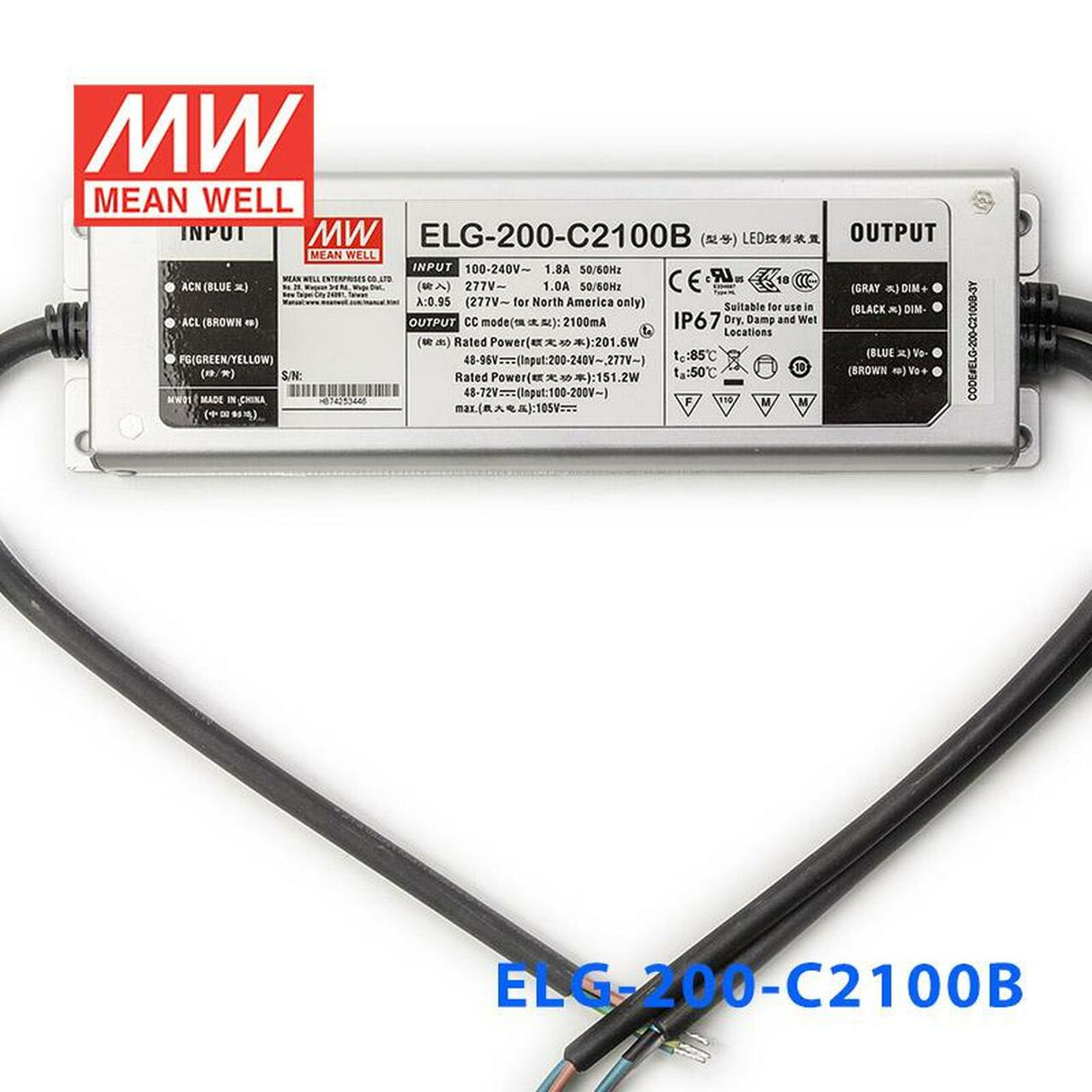 Mean Well ELG-200-C2100D2 AC-DC Single output LED Driver (CC) with PFC