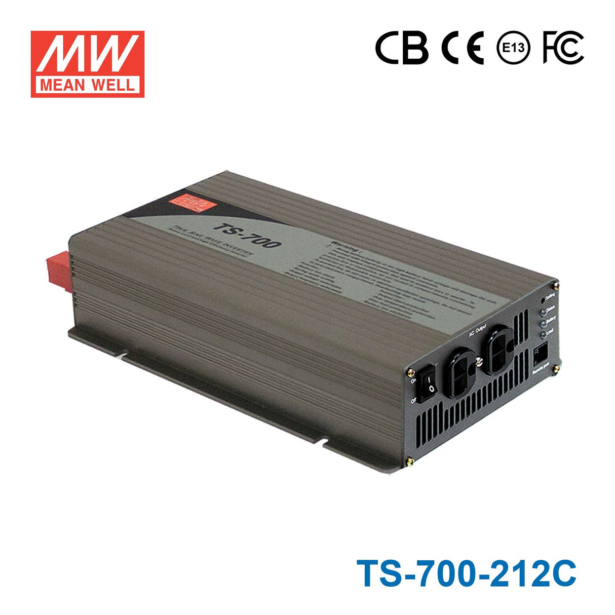 Mean Well TS-700-212C True Sine Wave 700W 12VDC to 230VAC 3A - DC-AC Power Inverter