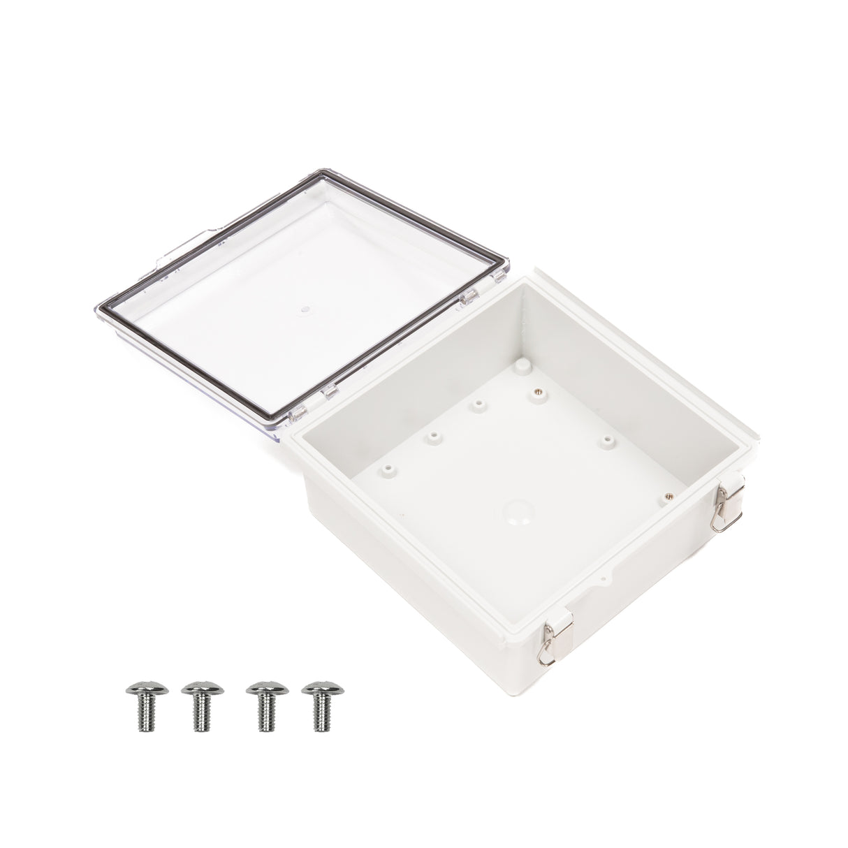 Boxco P-Series 210x210x100mm Plastic Enclosure, IP67, IK08, PC, Transparent Cover, Molded Hinge and Latch Type - PHOTO 2