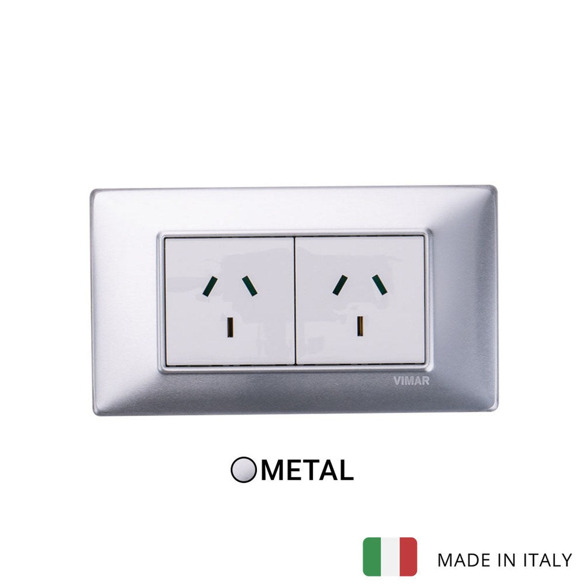 Vimar Plana Metal 2 Socket - Brushed Aluminum - 10A