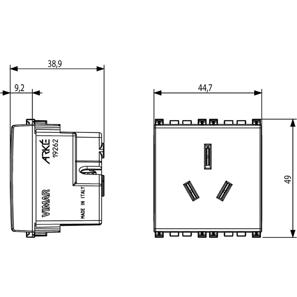 Vimar Arke 2P+E 15A Australian Sicury Outlet Aluminium - PHOTO 1