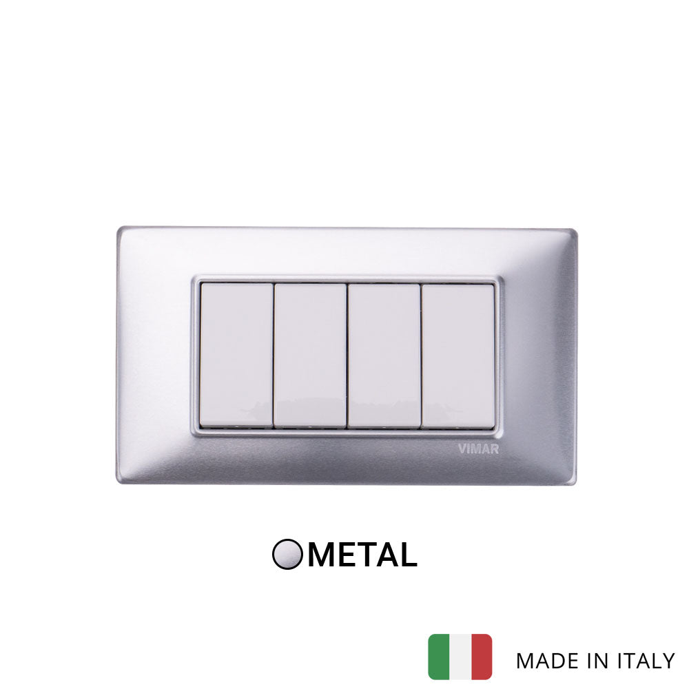 Vimar Plana Metal 4 Gang Switch - Brushed Aluminium - 16A
