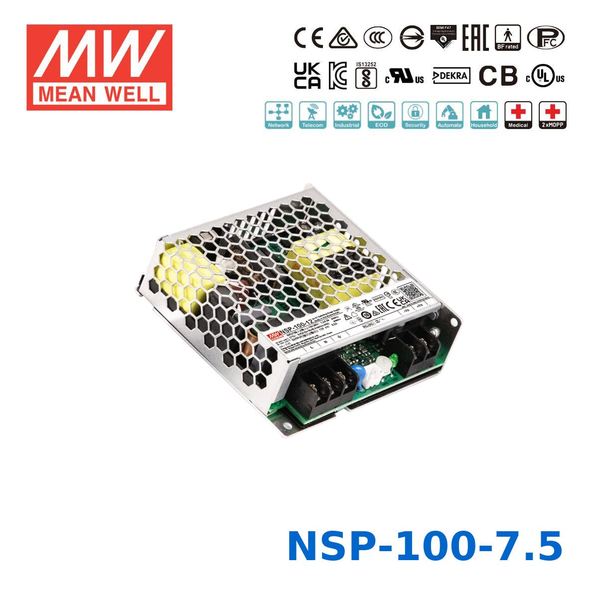 Mean Well 100.5W High Reliable Multi-Industries Power Supply 7.5V 13.4A