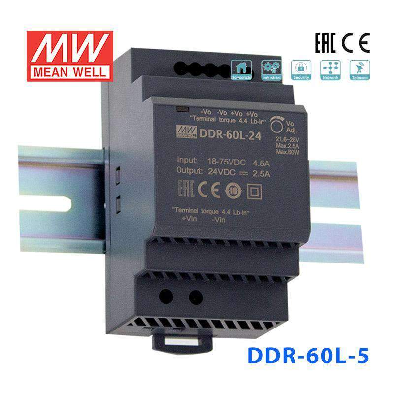 Mean Well DDR-60L-5 DC-DC Converter - 60W - 18~75V in 5V out 12A