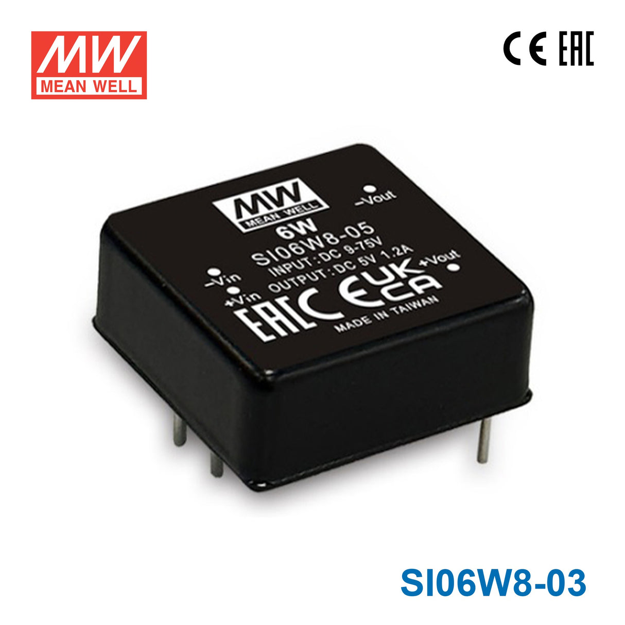 Mean Well SI06W8-03 8:1 Ultra-Wide Input DC-DC Regulated Converter, Single Output 6W 3.3V 1.82A