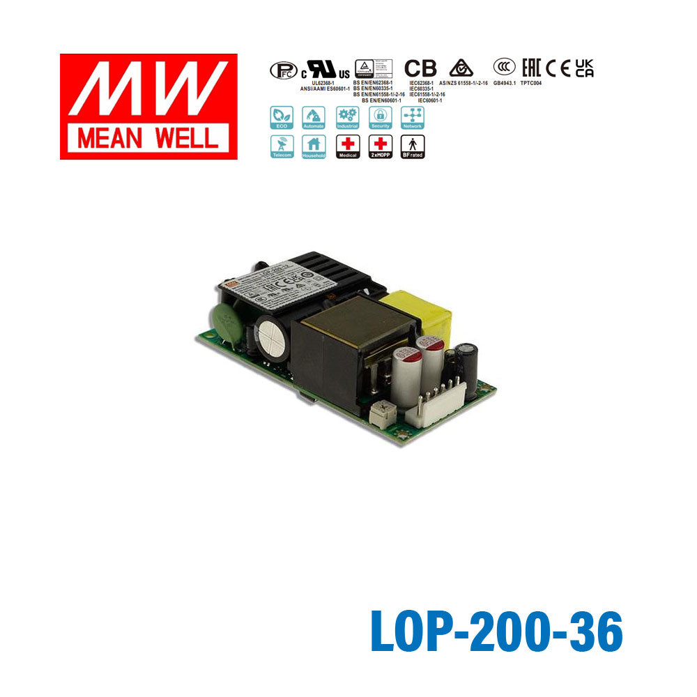 Mean Well LOP-200-36 200W 4"×2" Low Profile Open Frame Power Supply 36V 3.9A