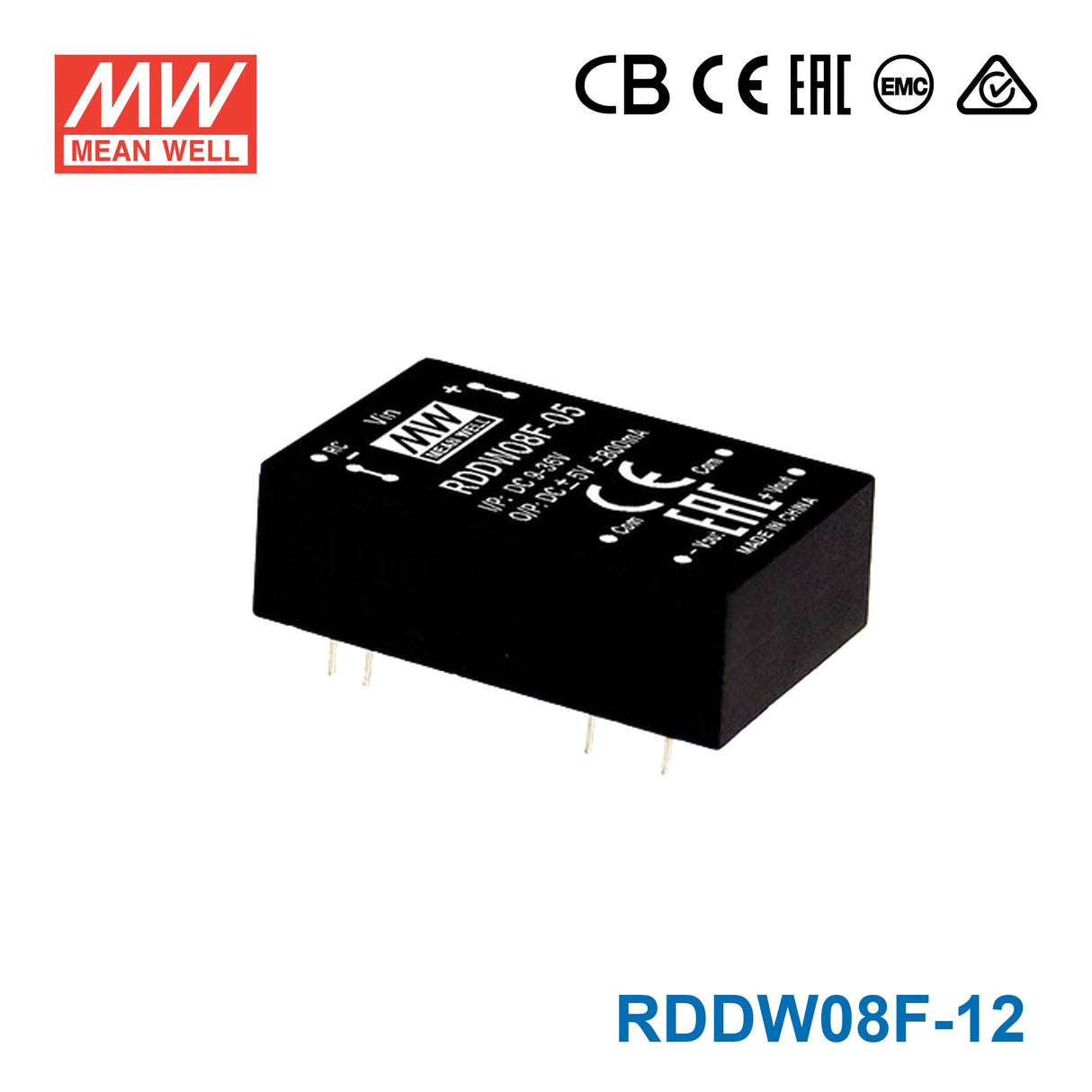 Mean Well RDDW08F-12 DC-DC Converter - 8W - 3~36V in ±12V out 333mA