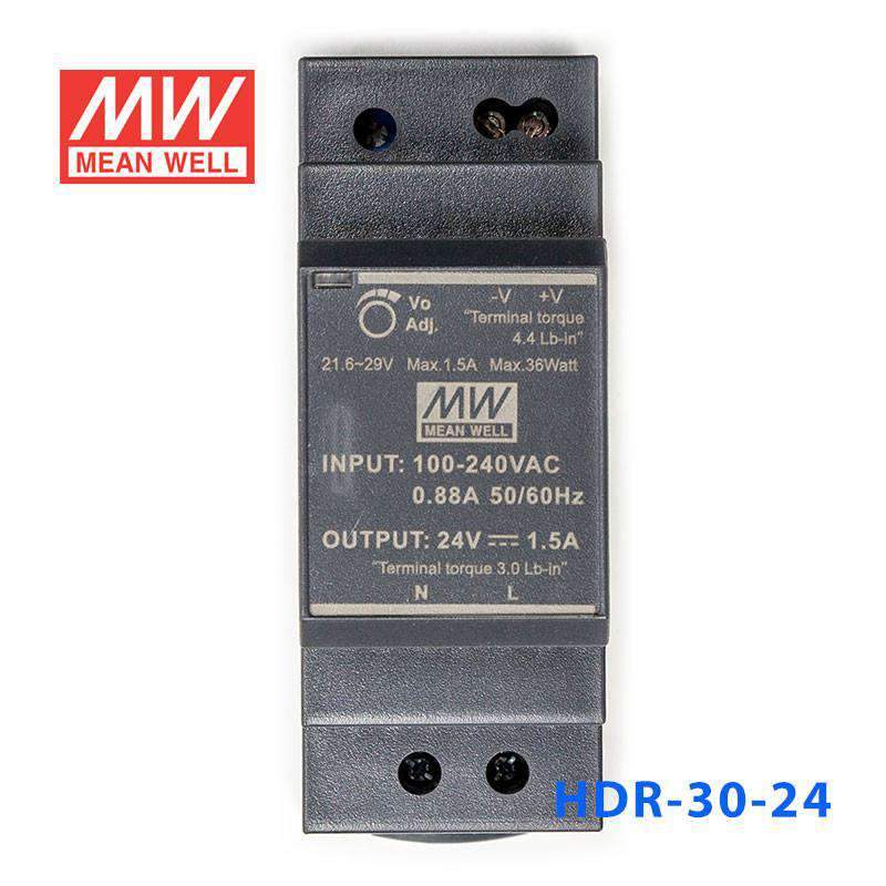 Mean Well HDR-30-24 Ultra Slim Step Shape Power Supply 30W 24V 1.5A - DIN Rail - PHOTO 1