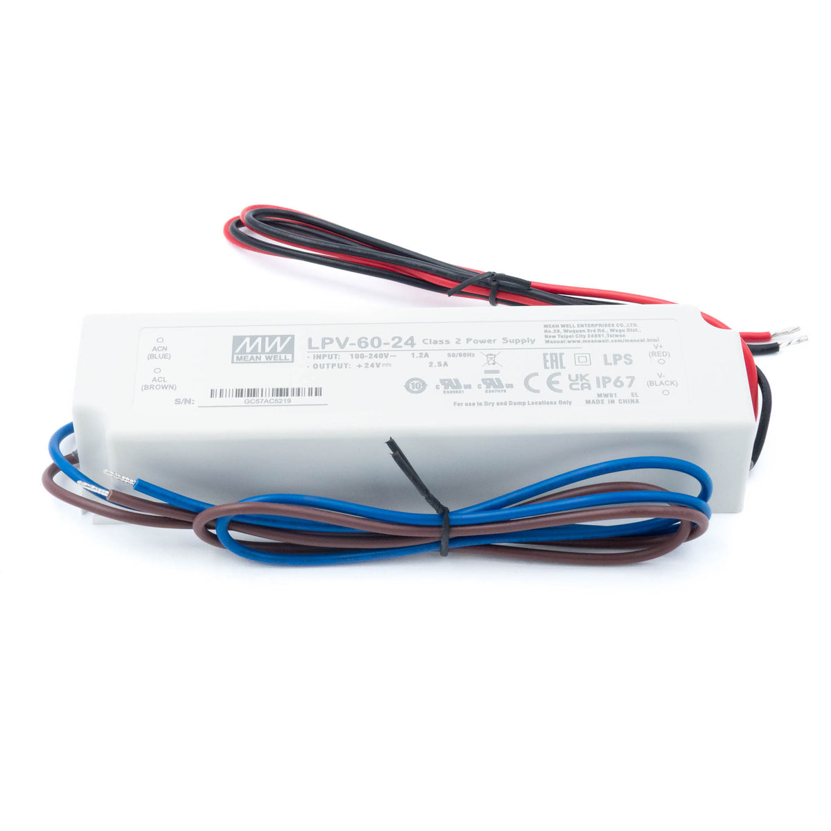 Mean Well LPV-60-24 LED Driver β 60W 24V 2.5A IP67 Waterproof - PHOTO 1