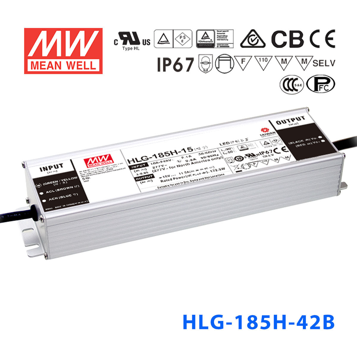 Mean Well HLG-185H-42AB Power Supply 185W 42V - Adjustable and Dimmable 4.4A