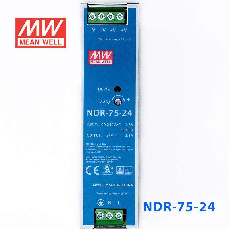 Mean Well NDR-75-24 Single Output Industrial Power Supply 75W 24V 3.2A - DIN Rail - PHOTO 2