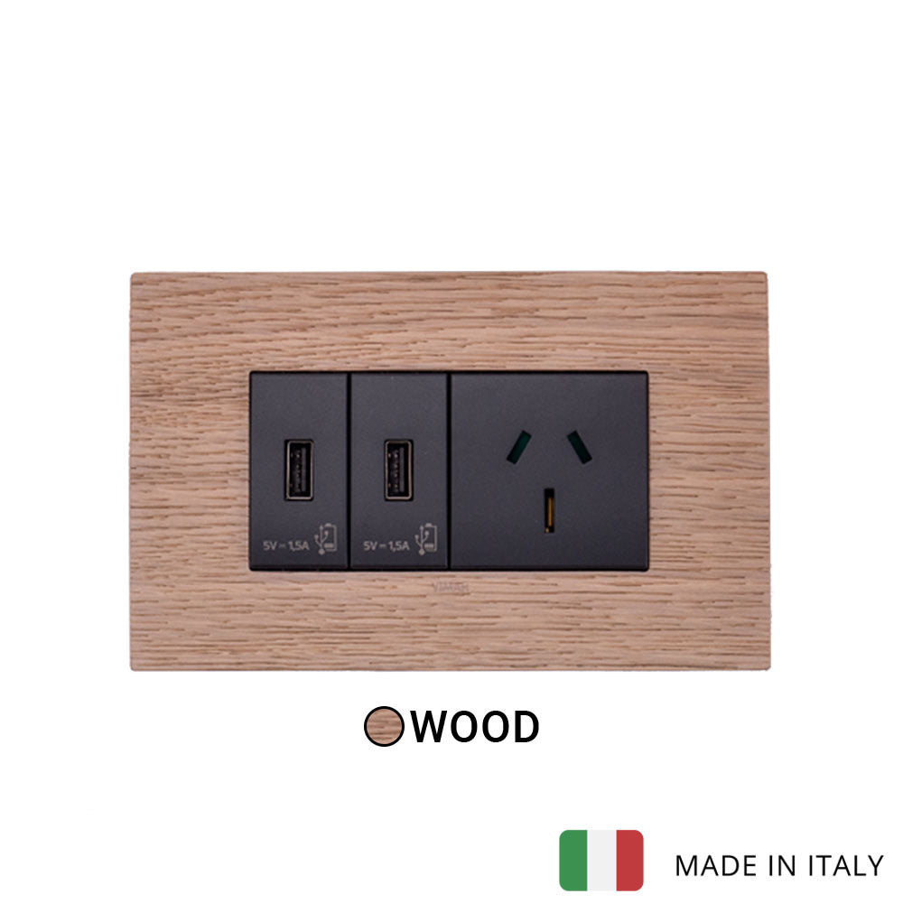 Vimar Eikon Wood 2 USB, 1 Socket - Oak - 15A - PHOTO 3