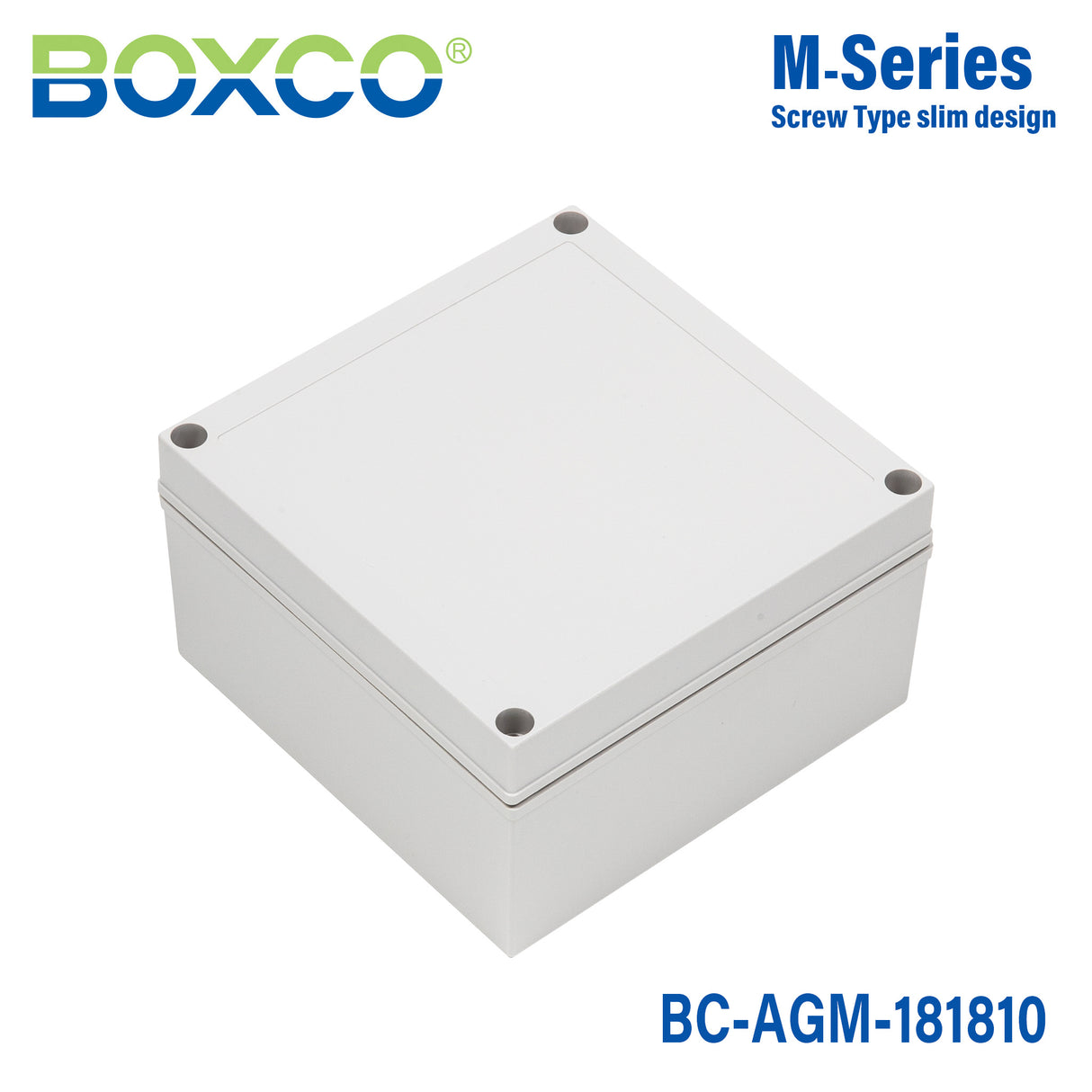 Boxco M-Series 180x180x100mm Plastic Enclosure, IP67, IK08, ABS, Grey Cover, Screw Type