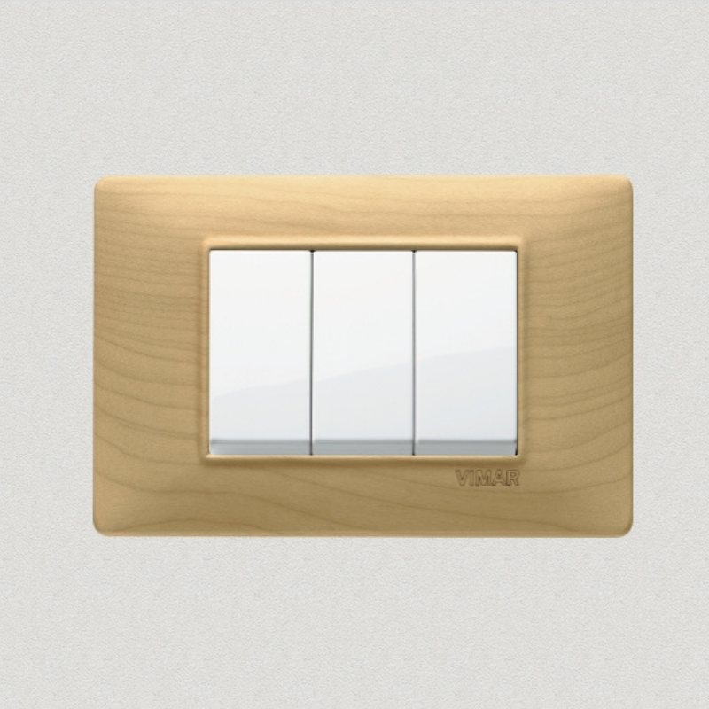 Vimar Plana Wood 3 Gang Switch - Wood Maple - 16A - PHOTO 2