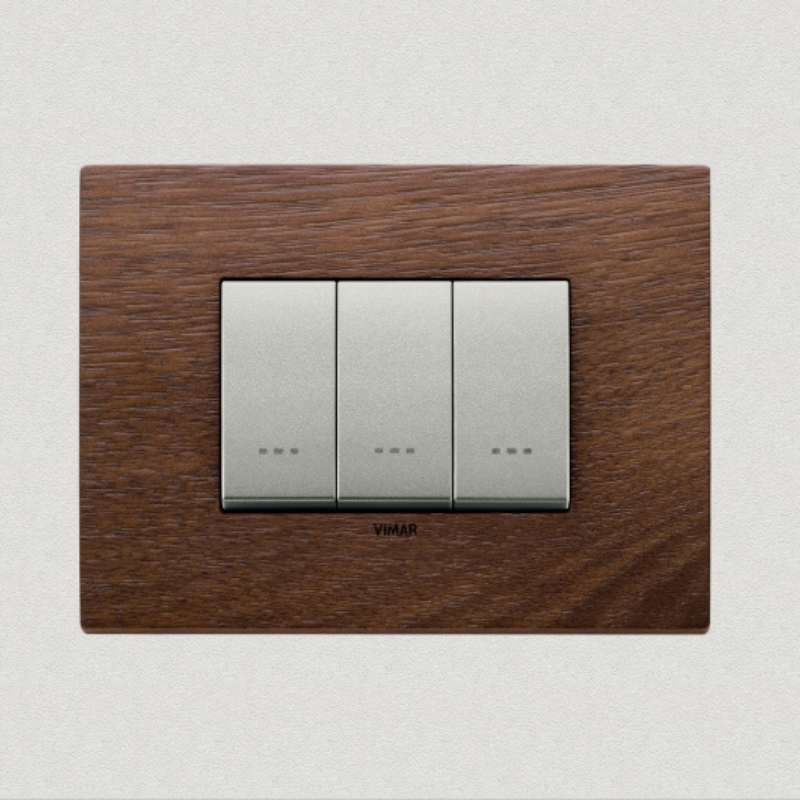 Vimar Eikon Wood 3 Gang Switch - American Walnut - 16A - PHOTO 4